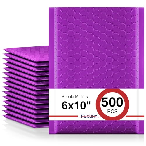 Image of Fuxury 500 Pack Purple Bubble Mailers 6x10 Inch, Small Bubble Shipping Envelopes#0 Thick Bubble Padded Mailer Strong Adhesion Padded Envelopes for Mailing Jewelry,Makeup
