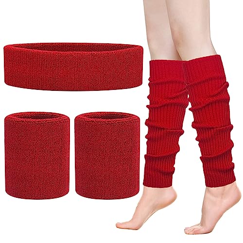 Image of ONUPGO Leg Warmers for Women 80s Sport Headband Wristbands Neon Leg Warmers Set - 80s Workout Clothes 90s Outfit for Women