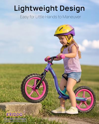 Image of KRIDDO Toddler Balance Bike 2 Year Old, Colorful Lighting Kids Balance Bike for 2-5 Years Old, 12 Inch Balance Bicycle with Riding Buddy, Tool-Free, Adjustable Seat, Handlebar, Gift for 2-3 Girls Boys
