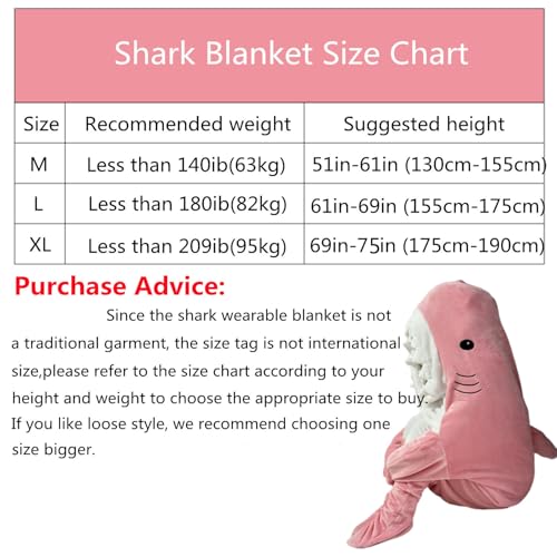 Image of Pink Shark Blanket for Adults and Kids - Sleeping Bag, Onesie Cosplay Costume, Gifts (M, Please Refer to Size Chart Before Purchasing)