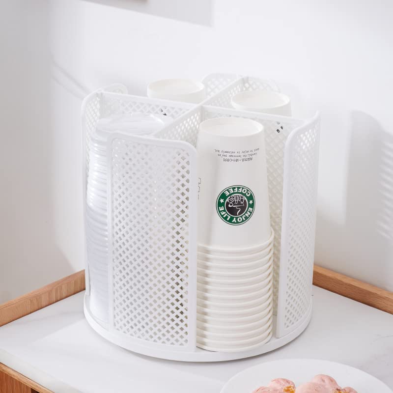 Hosoncovy Cups Holder 360 Rotating Paper Cup Dispenser,Cup Organizer for Home Kitchen Office Bar (White) - Image 2