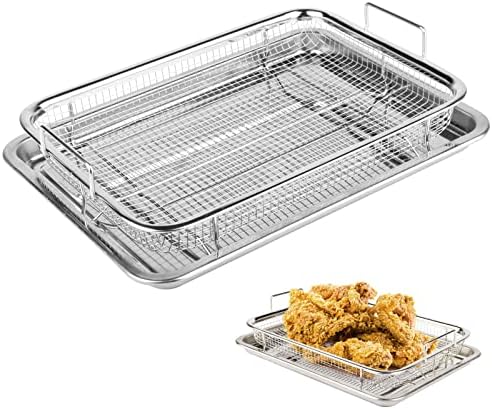 Aglehome Air Fryer Basket for Oven, Stainless Steel Air Fryer Pan, Crisper Tray and Basket for Fries/Chicken/Bacon - 12.8 x 9.6 Inch,Silver