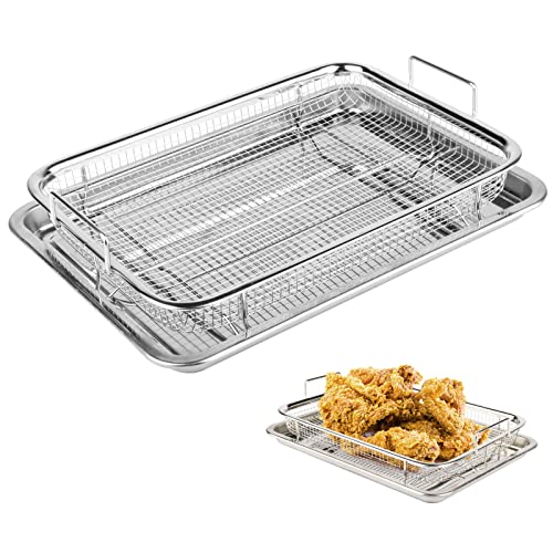 Aglehome Air Fryer Basket For Oven, Stainless Steel Air Fryer Pan, Crisper Tray And Basket For Fries/Chicken/Bacon - 12.8 X 9.6 Inch,Silver #TOP3