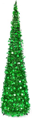 Miniatura 7 de Forart Árbol de Navidad plegable, árbol de Navidad artificial, árbol de oropel plegable, reutilizable, delgado, fácil de montar, para decoración de