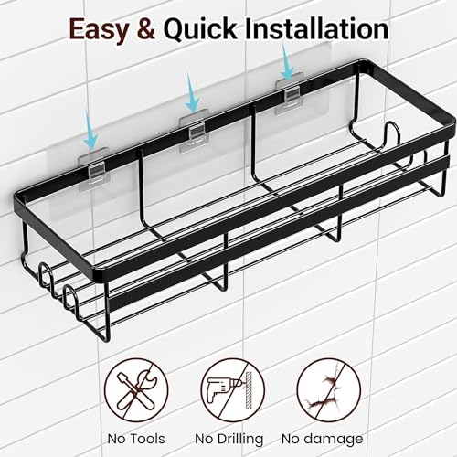 Image of Boniry Bathroom Shelf for Wall 2 Pack - Adhesive Hanging Shower Caddy - Bathroom Organizers and Storage, No Drilling Stainless Steel Shelves for Home Decor, Bathroom Accessories