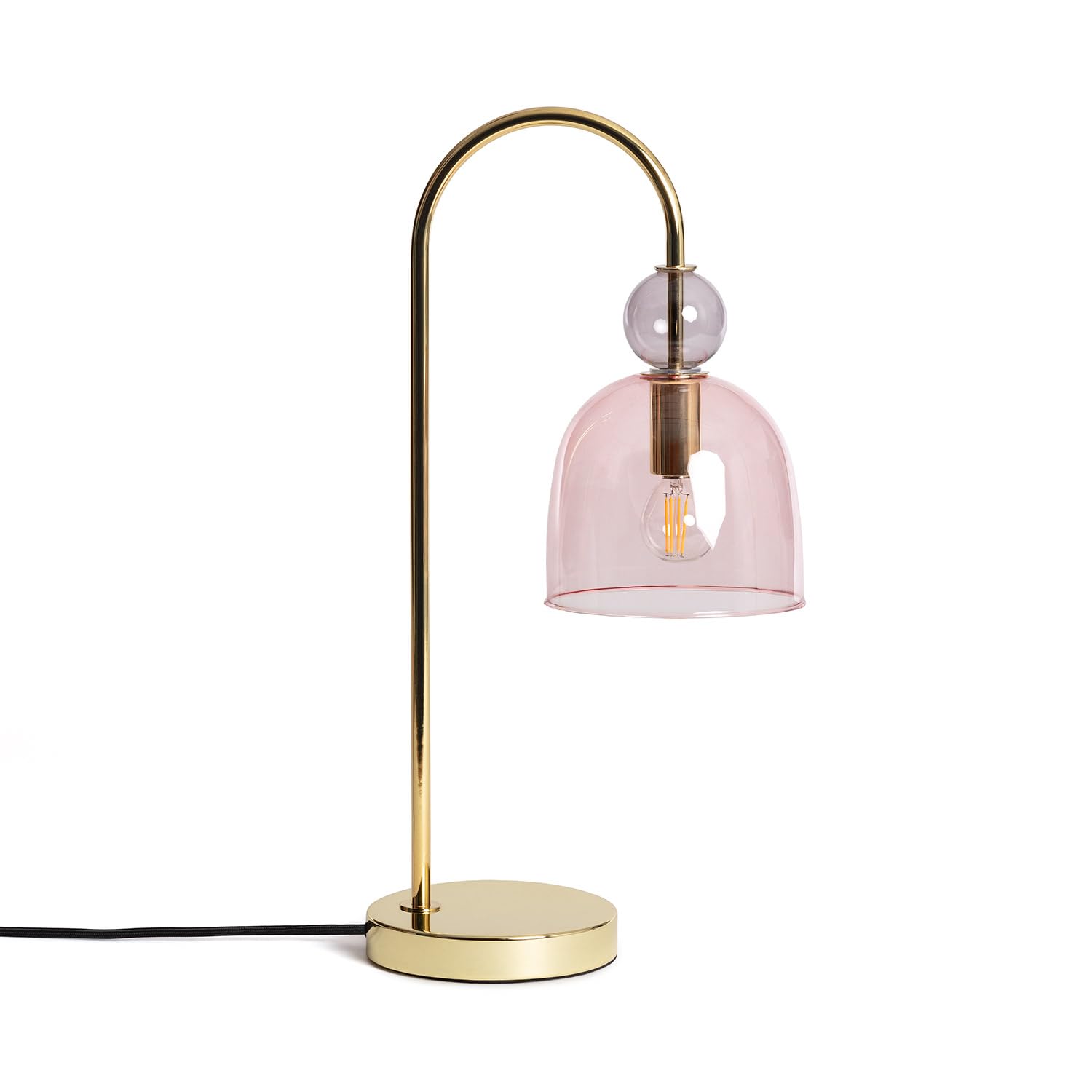 LEDKIA LIGHTING - Lámpara de Mesa Metal y Cristal Baudelaire | Diseño Elegante Vintage | Compatible con Bombilla E14 | Uso Interior | 20W Máx | Dimensiones Compactas, Dorado, Cristal