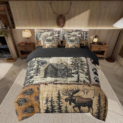 Feelyou Rustikales Bettdecken-Set mit Laken, volle Größe, für Kinder, Landhaus-Bett, in einer Tasche, für Jungen, Mädchen, Teenager, Jagd, Wolle,...