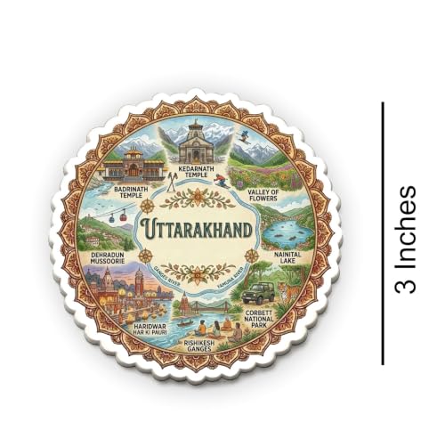 Image of Uttrakhand Textured Finish Acrylic Fridge Magnet - UV Texture Printed, Stylish Multicolor Magnet for Fridge, Wardrobe & Metal Surfaces, Pack of 1 (Uttarakhand)