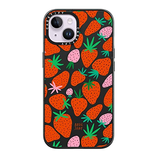 Coque Impact iPhone 14 CASETiFY fraises noir mat aux finitions durables
