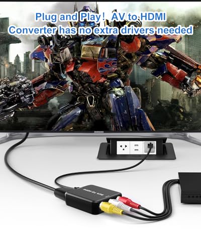 Image of RCA to HDMI Converter, AV to HDMI Converter, Composite to HDMI Adapter Supports PAL /NTSC for PS2 /VHS /VCR /Blue-Ray DVD ect.