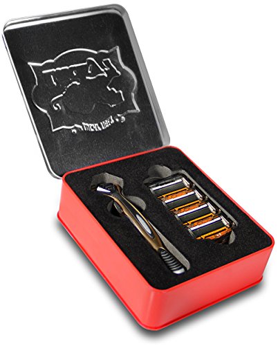 Lucky 7 Shaving Starter Set - Seven Blade Shaving System (8 Cartridges) - Reusable Lucky Tiger Tin Case