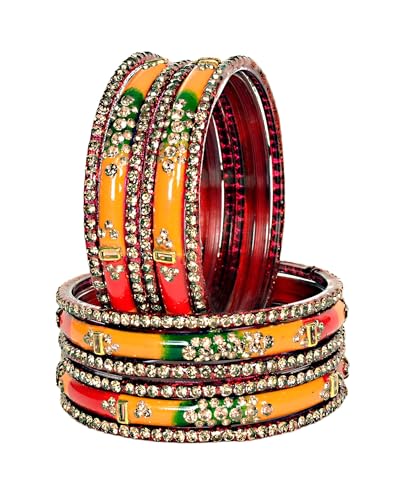 Image of Swara Creations Green Mehrun Red Glass Bangles Set for Women | Zirconwork Bangles | Glass bangles for festivals & occasions, Traditional glass bangles (SKU276)
