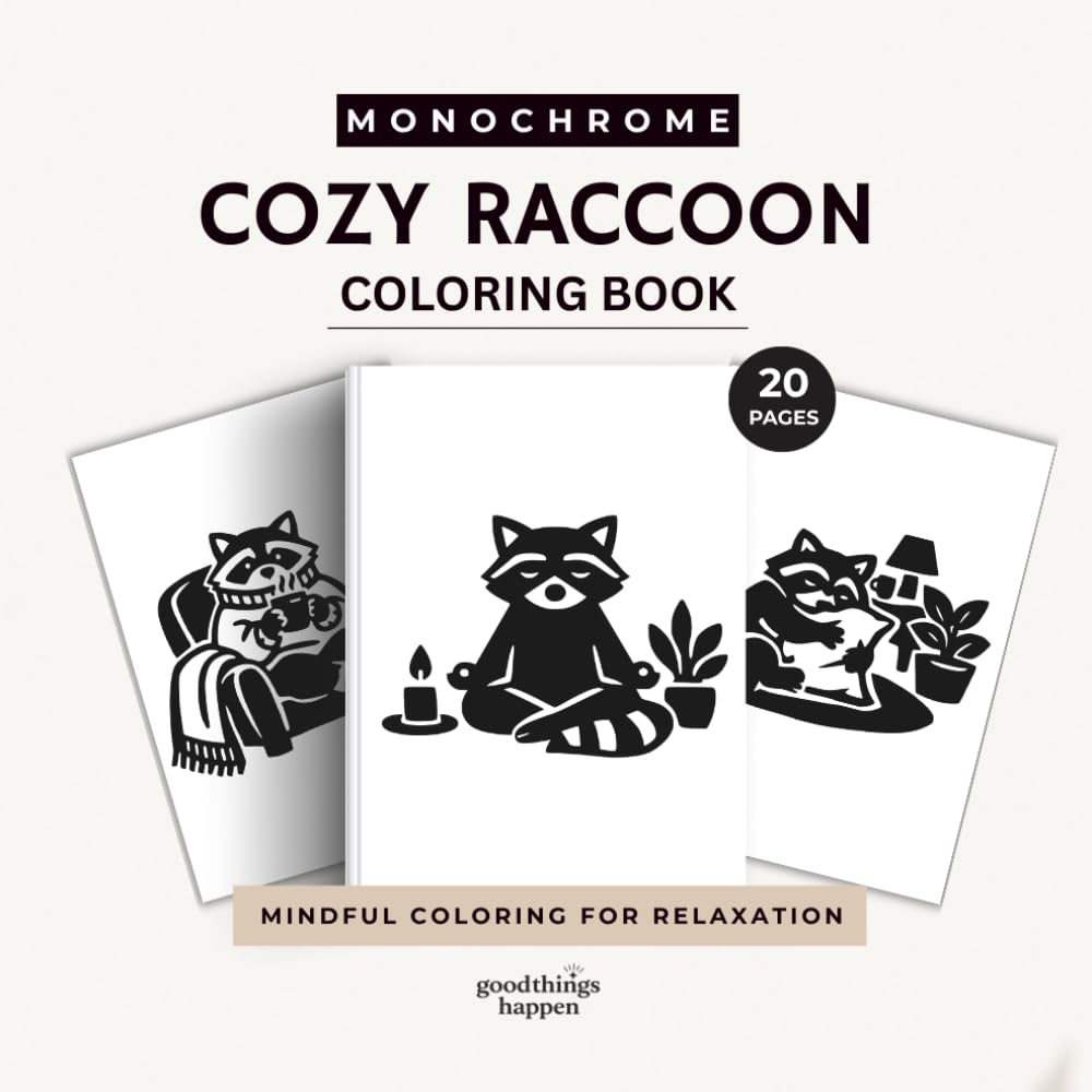 Monochrome Cozy Raccoon Coloring Book: A One Color Coloring Book for Teens and Adults – Cute Cozy Raccoon Designs for Relaxation and Creative Calm (Monochrome Coloring Collection)