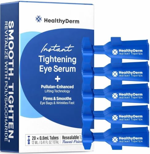 Instant Eye Tightening Serum: Visibly Reduces Eye Bags Wrinkles & Crows Feet in Minutes - Advanced Polysaccharide Firming Formula with a More Natural Finish - 20 Resealable Tubes Made in USA