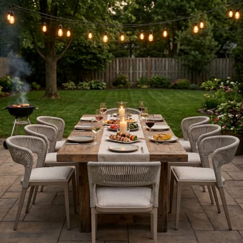 Image of PURPLE LEAF Outdoor Patio Dining Chair 2 with Built-in Cushions Champagne