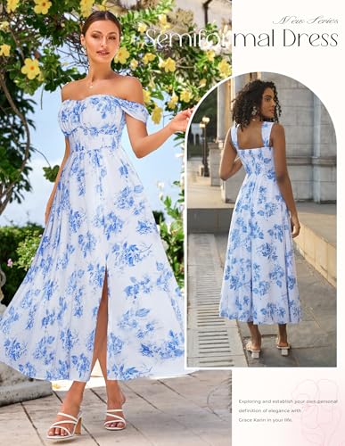 Image of GRACE KARIN 2026 Women's Summer Floral Wedding Guest Dress,Beach Flowy A Line Maxi Off Shoulder Bridesmaid Dresses