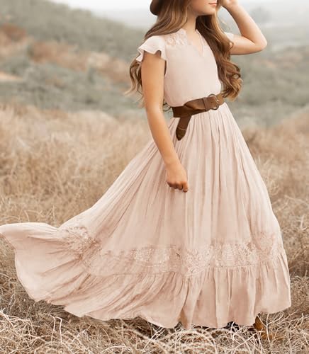 HOSIKA Girls Elegant Lace Ruffle Sleeve A-Line Formal Wedding Party Flower Girl Dress 6-12 Years2