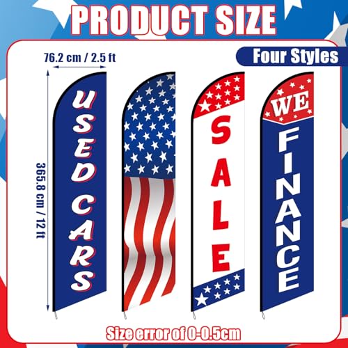 Hahafelt 4 Pack Used Cars Flag Windless Swooper 12 ft Lot Auto Swooper Feather Flags We Finance Second Hand Cars Advertising Banner Dealership Supplies for Used Sale Business by Hahafelt - Image 2
