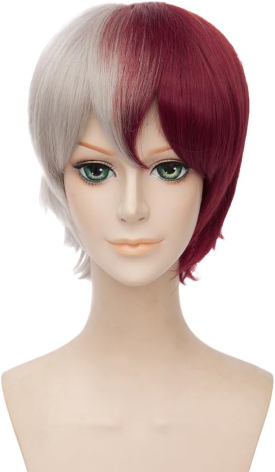 HH Building My Hero Academia Todoroki Shouto Wig Anime Cosplay Wig Short Hair (Red Gray)