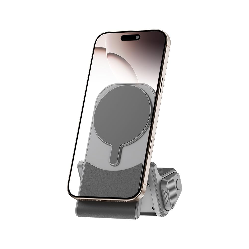 KIWIFOTOS Smartphone Handle Grip, Empuñadura Magnética para Smartphone, con Mando a Distancia Inalámbrico Bluetooth Desmontable y Rosca de 1/4", para iPhone y Android (Gris)
