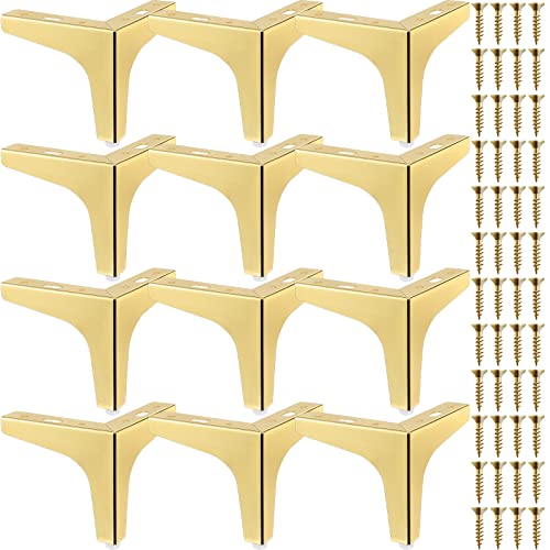 12 Pieces Metal Furniture Legs Modern Style Triangle Dresser Legs Sofa Feet Diy Replacement Legs For Chairs Table Cabinet Cupboard Sofa Couch Ottoman (Gold, 5.9 Inch) #TOP25