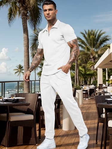 UOUA Mens Sweat Suits Set Tracksuit 2 Piece Outfits Short Sleeve Casual Sweatshirt & Loose Jogging Pants4