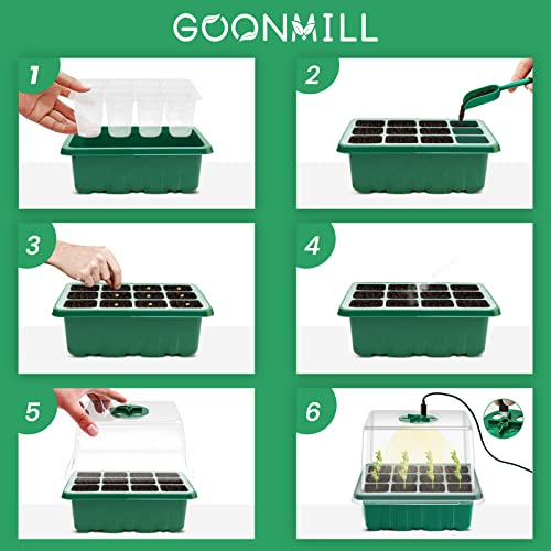 Image of Seed Starter Tray with Grow Light, 10 Packs Plant Starter Tray Seedling Starter Kit with Humidity Domes Base Indoor Greenhouse Mini Propagator Station for Seeds Growing Starting (12 Cells per Tray)