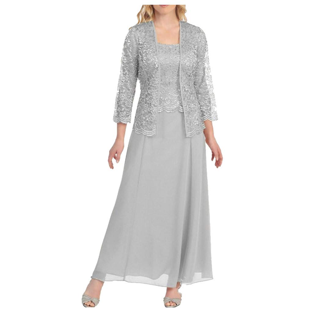 VEMOW Vestido de Gasa de Encaje hasta la Rodilla de 2 Piezas para Mujer con Chaqueta, Últimas Suelto Elegante Maxi Vestidos Sexy Chic Noche Cóctel Informal Talla grande para Madre del Novio