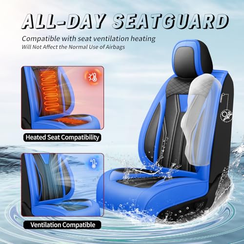 Image of Car Seat Covers Compatible with Chevy Equinox 2011-2026, Premium Leather Breathable, Wear Resistant, Airbag Compatible, All-Weather Protection & Full Coverage, 2 Front Seat Blue&Black
