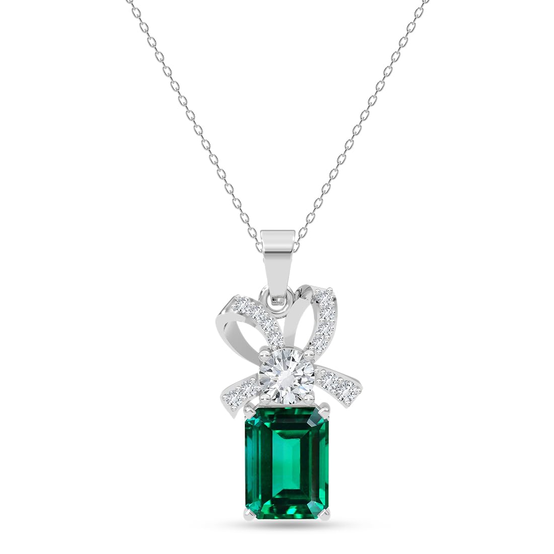 925 Sterling Silver Green Pendant Necklace with Chain for Women & Girls | Platinum Plated |Minimal Daily Wear | Gift for her-image-43
