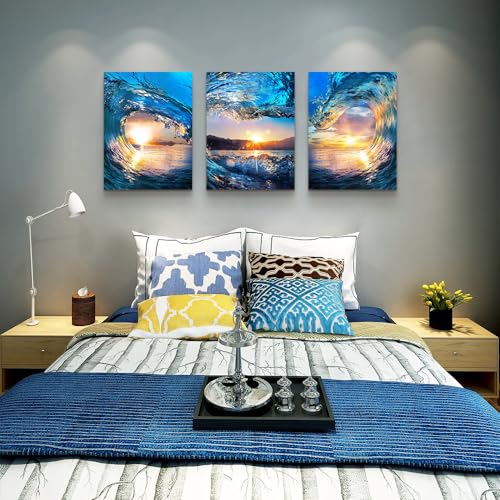 Lapremoly Wall Decor for Living Room & Bedroom - Canvas Wall Art - Ocean Waves Sunrise - Modern Bathroom Home Decoration - Ready To Hang - 16x24 in