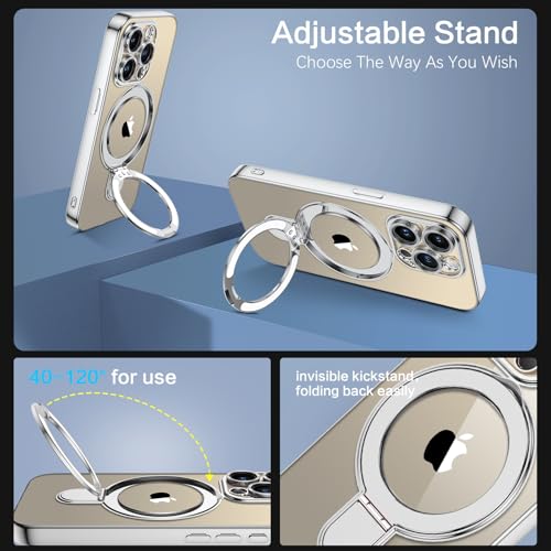 Coque transparente pour iPhone 15 Pro avec support de bureau discret argenté