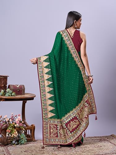 Image of Jaanvi fashion Women's Pasapalli Design Sambalpuri Silk Saree with Swarovski Work & Blouse Piece