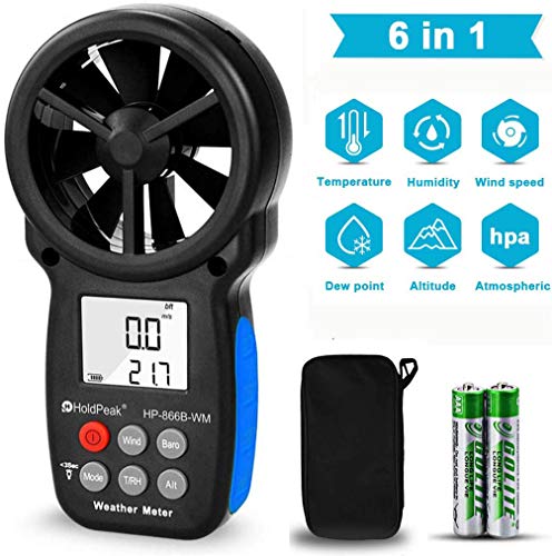 HoldPeak 【2020 New】 6 in 1 Digital Anemometer,Handheld Wind Speed Meter for Wind