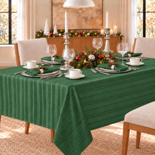 Newbridge Christmas Green Satin Stripe 52 x 52 Inch Square Tablecloth