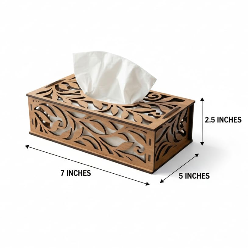 Image of Elegant Laser Cut Wooden Tissue Box Cover - Decorative Tabletop Holder for Living Room, Dining & Office