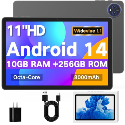 JUNYANG Tablet 11 inch Android 14 Tablets with Octa-Core, 256GB ROM 10GB RAM (2TB Expand), 2026 Tablet PC with 8000mAh Battery, HD Large Screen Tableta for Gaming Learning Reading, WiFi 6&BT5.0
