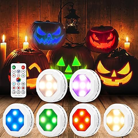 Litake Halloween Pumpkin Lights, Color Changing Jack-O-Lantern Lights with Timer,Remote Control Battery Operated RGB Pumpkin Lights for Halloween,6 Packs Cover