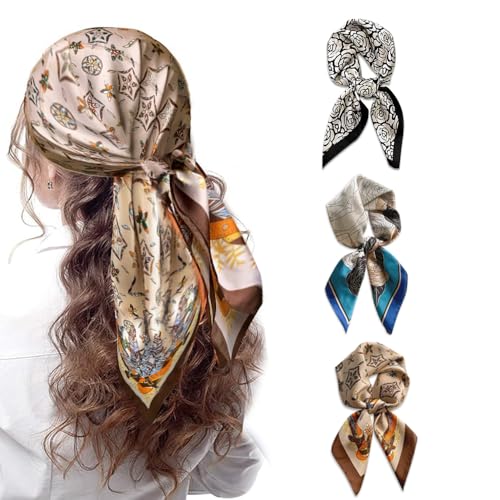 27” Satin Large Square Head Scarves - 3 PCS Silk Like Neck Scarf Hair Sleeping Wraps Satin Silk Scarfs for Women2