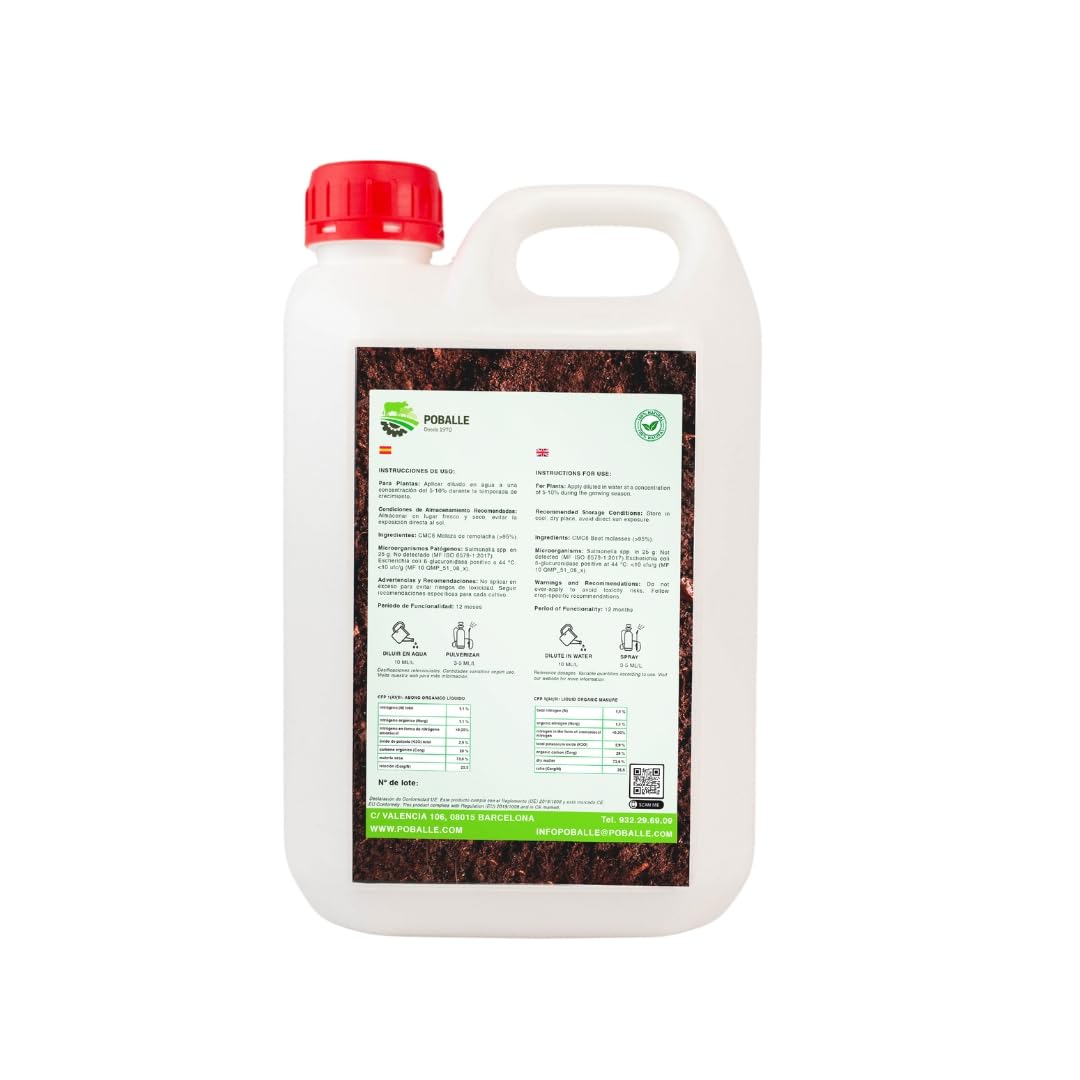 MELAZA POBALLE para COMPOST – Cultivo, cosechas y plantas. Garrafa de 2,5 kg de MELAZA de Remolacha de alta pureza.