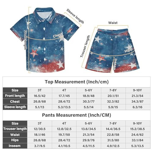 Boccsty Red White Blue Stars Firework Boy Summer Shorts Sets Hawaiian Toddler Boys T-Shirt & Pants 2 Pcs 3T3