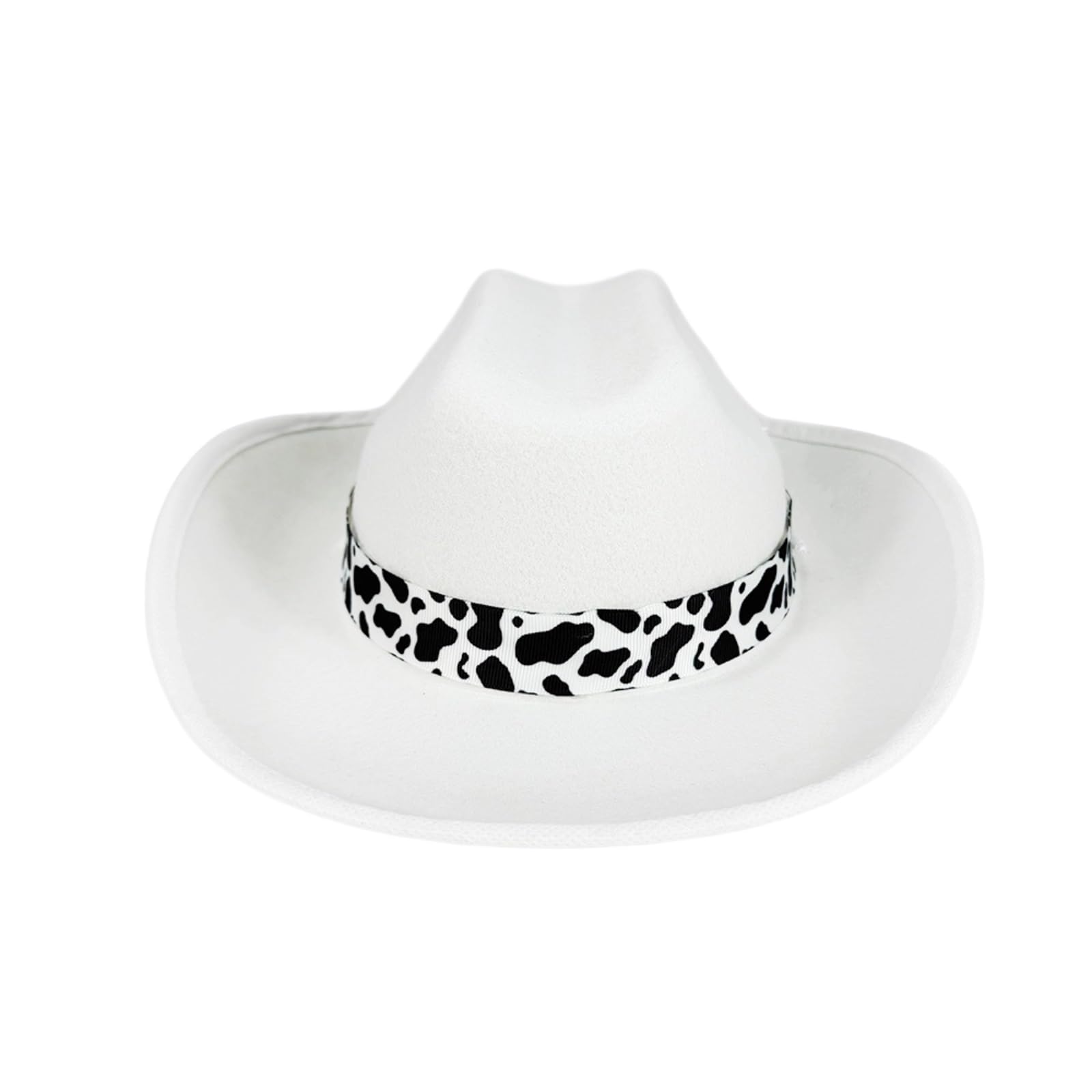 FeMereina Western Cowgirl Hat for Kids Girl Boy Wide Brim Felt Vintage Fedora Cap with Cow Print Decorative Band (White, ONE Size)