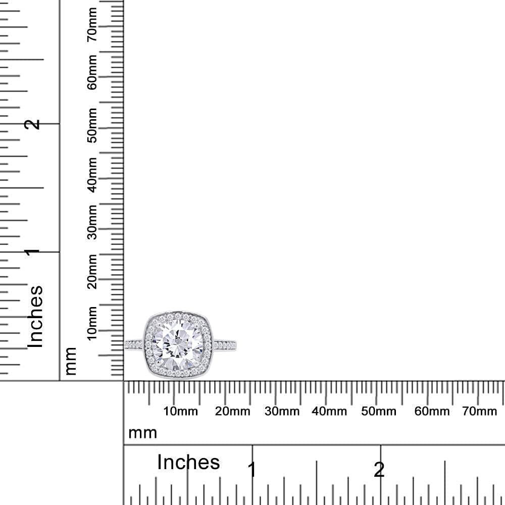 SAVEARTH DIAMONDS 8MM Center Round Cut Sparkling White Cubic Zirconia Cushion Frame Halo Engagement Ring In 14k Gold Over Sterling Silver Jewelry For Women Wedding