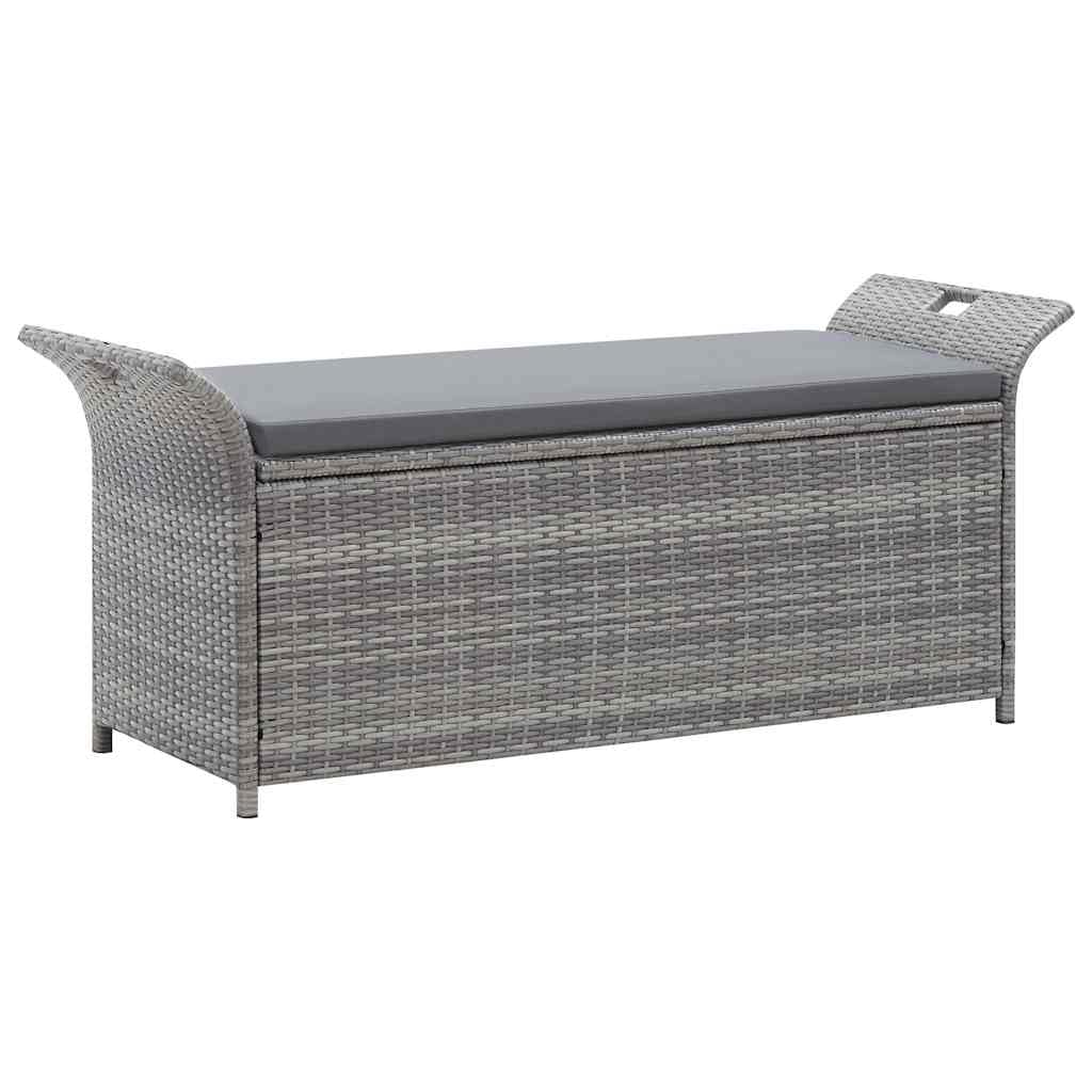 vidaXL Truhenbank mit Auflage Gartenbank Gartentruhe Kissentruhe Kissenbox Sitzbank Rattanbank Bank Box Auflagenbox Grau 138cm Poly Rattan