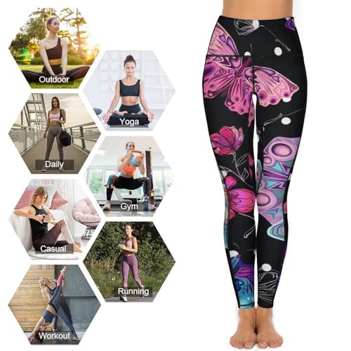 Legging de yoga imprimé fleurs papillons pour gym et jogging