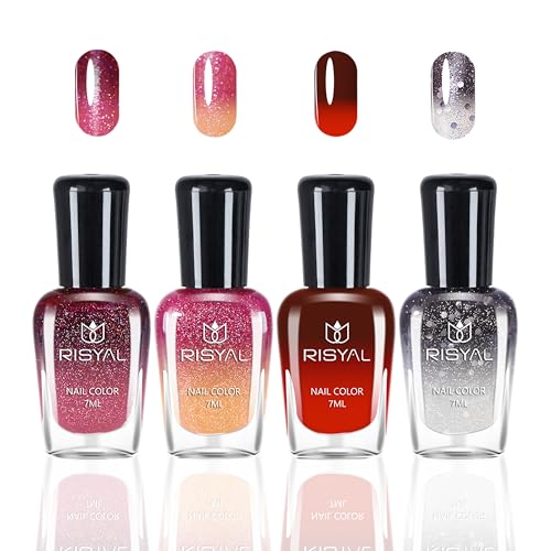 Set di 4 colori che cambiano colore – Smalto per unghie a temperatura dipendente – Asciugatura rapida – Lunga durata senza vernice UV controllo della temperatura manicure a casa – 7 ml per bottiglia