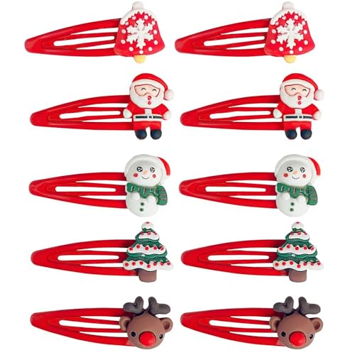 10 Stück Haarspange Weihnachten, Weihnachts Haarschmuck, Rentier Spangen, Haarspangen Kinder, Weihnachts Deko Haar Haarnadeln, Weihnachten Geschenke Haarklammern für Mädchen Damen