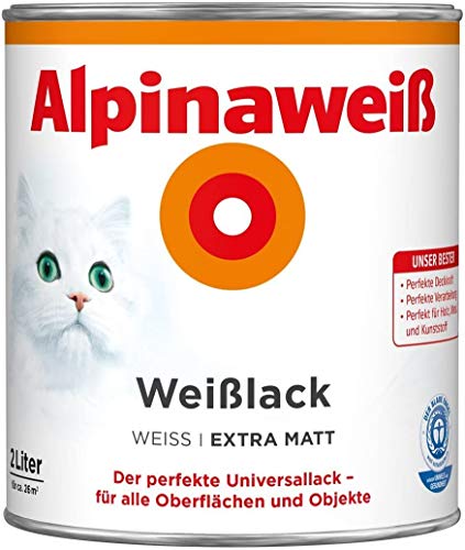 Alpinaweiß 2 Liter Weißlack Premium Weiß Extra Matt 2in1 Grundierung & Lack,...