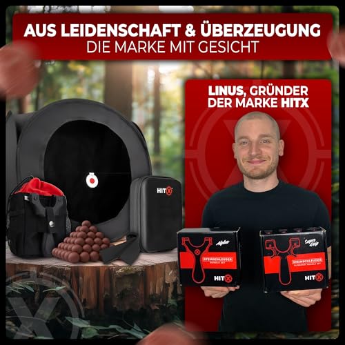 HITX® Zwille Steinschleuder Bundle Set | Super Grip Oberfläche | Slingshot Schleuder mit Gummiband | Einfache Clip-Anbindung | Sportgerät im Bundle Set mit Ersatzgummi + 300 Tonkugeln