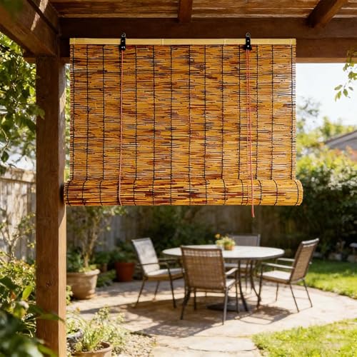 Cortinas Bambu Exterior Estor Enrollable De Bambú Natural Persianas Enrollables De Caña 50 65 80 90 100 115 130 145 160 180cm Cortinas Bambú Interior Privacidad para Balcón Porche(Carbonized)